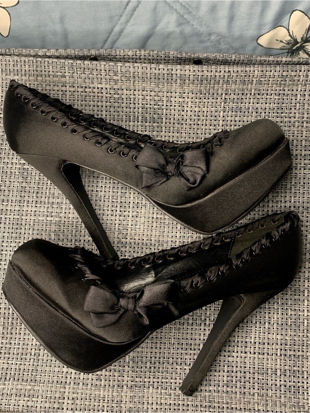 Black Satin Platform Stiletto Heels